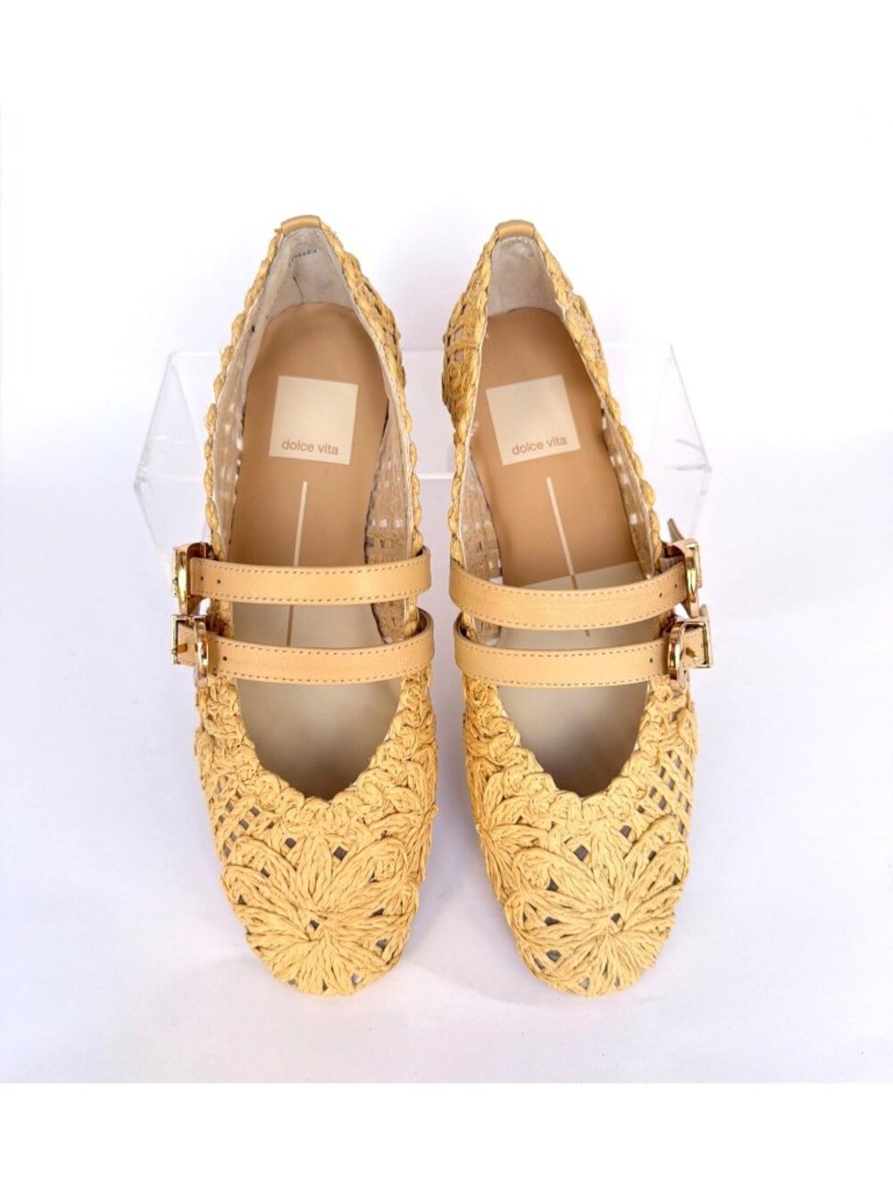 Dolce Vita Baylee Sunflower Natural Flats Summer Raffia Mary Janes Size 6